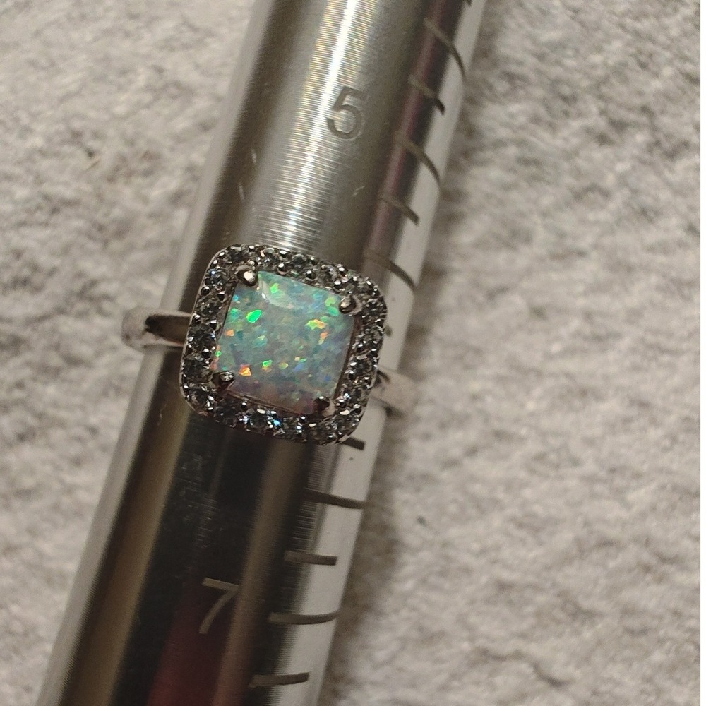 Ring White Sterling Silver Opal Halo Square Cushion Size 6 925 New
